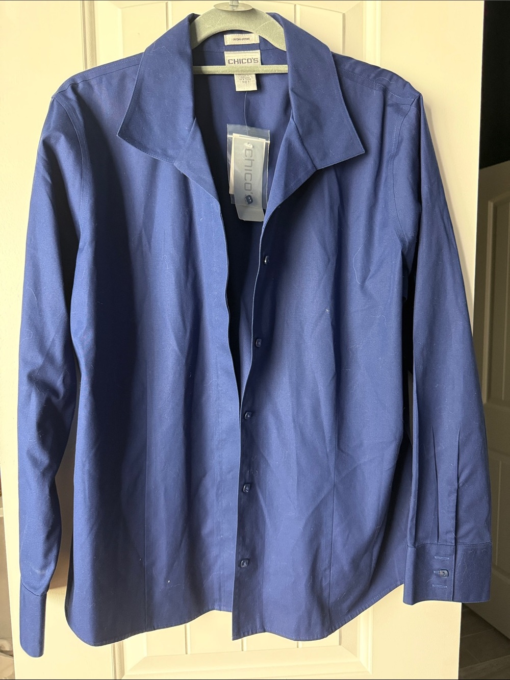 Chico's Women's Button-Down Shirt in Deep Blue